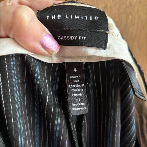 The Limited sz4 black with blue and cream pin striped wide legged pants - Picture 6 of 10